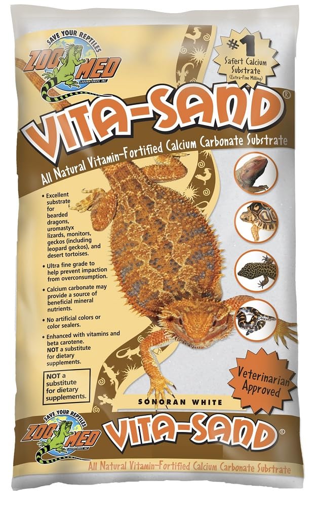 Zoo Med Vita-Sand Sonoran White – substrat calcique enrichi, favorise la nutrition des reptiles.