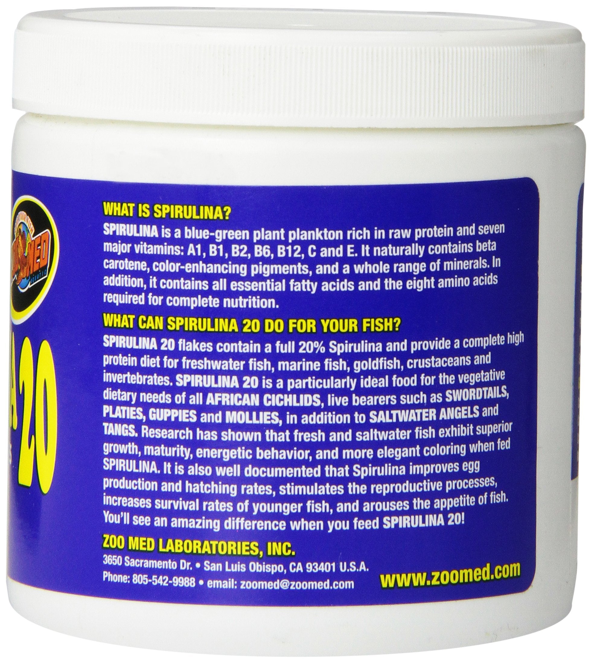 Zoo Med Aquatrol Spiruline 20 Flocons, apport en vitamines A à E pour la couleur naturelle