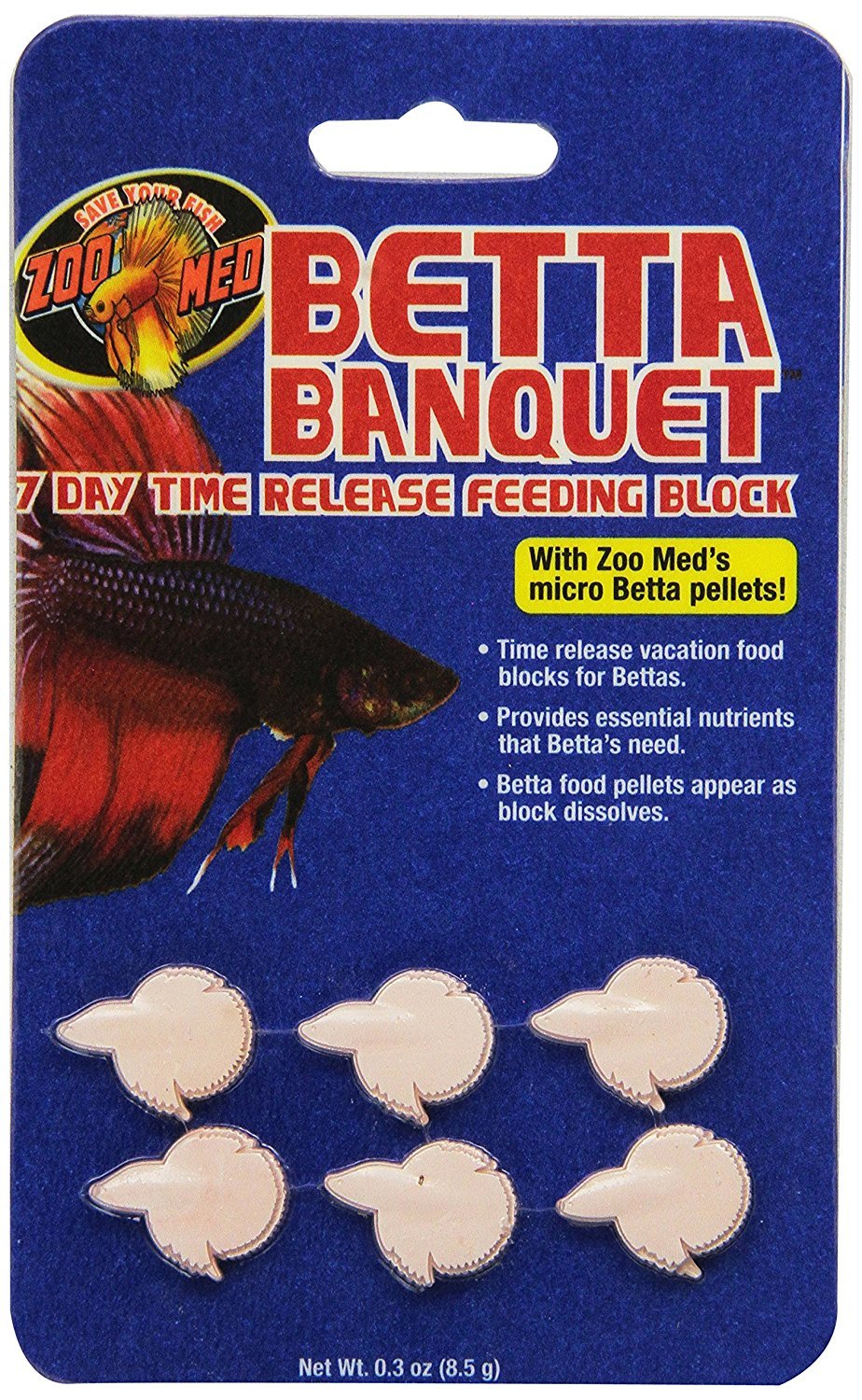 Zoo Med Betta Banquet Block avec pellets entiers libérés pour nourrir votre betta toute la journée.