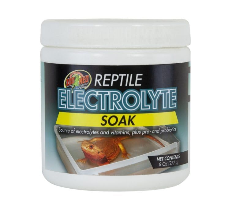Zoo Med Electrolyte Soak, étiquette visible, soutien des électrolytes chez les reptiles.
