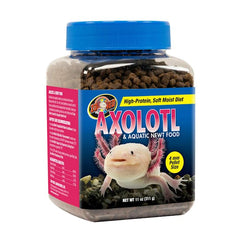 Emballage Zoo Med montrant la nourriture axolotl prête à l’emploi, pratique.