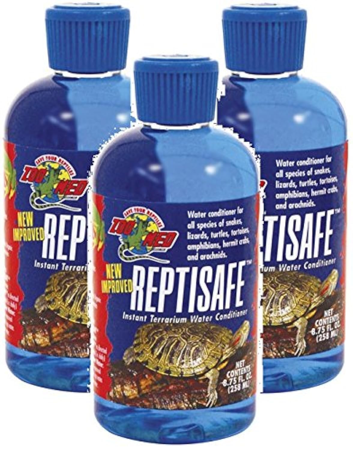 Zoo Med ReptiSafe pack de 3 bouteilles, conditionneur d’eau pour terrarium, hydratation sûre.