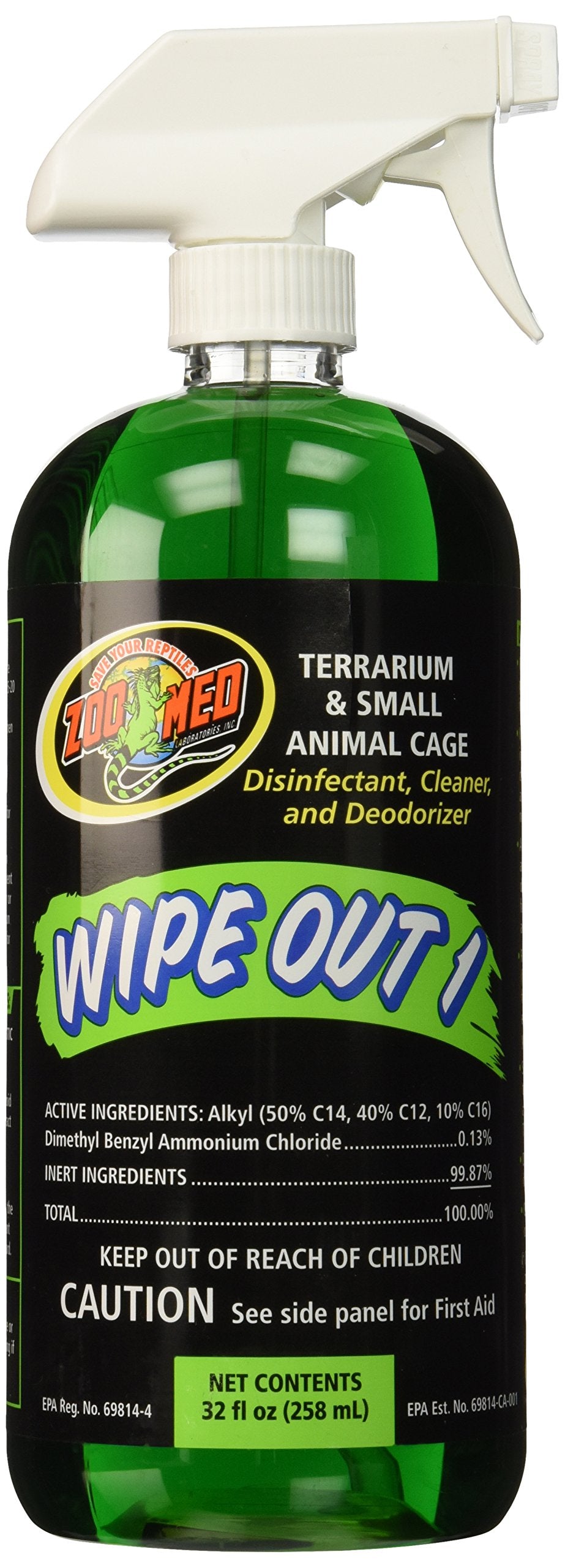 Désinfectant Zoo Med Wipe Out 1, flacon de 32 oz pour terrariums et cages.