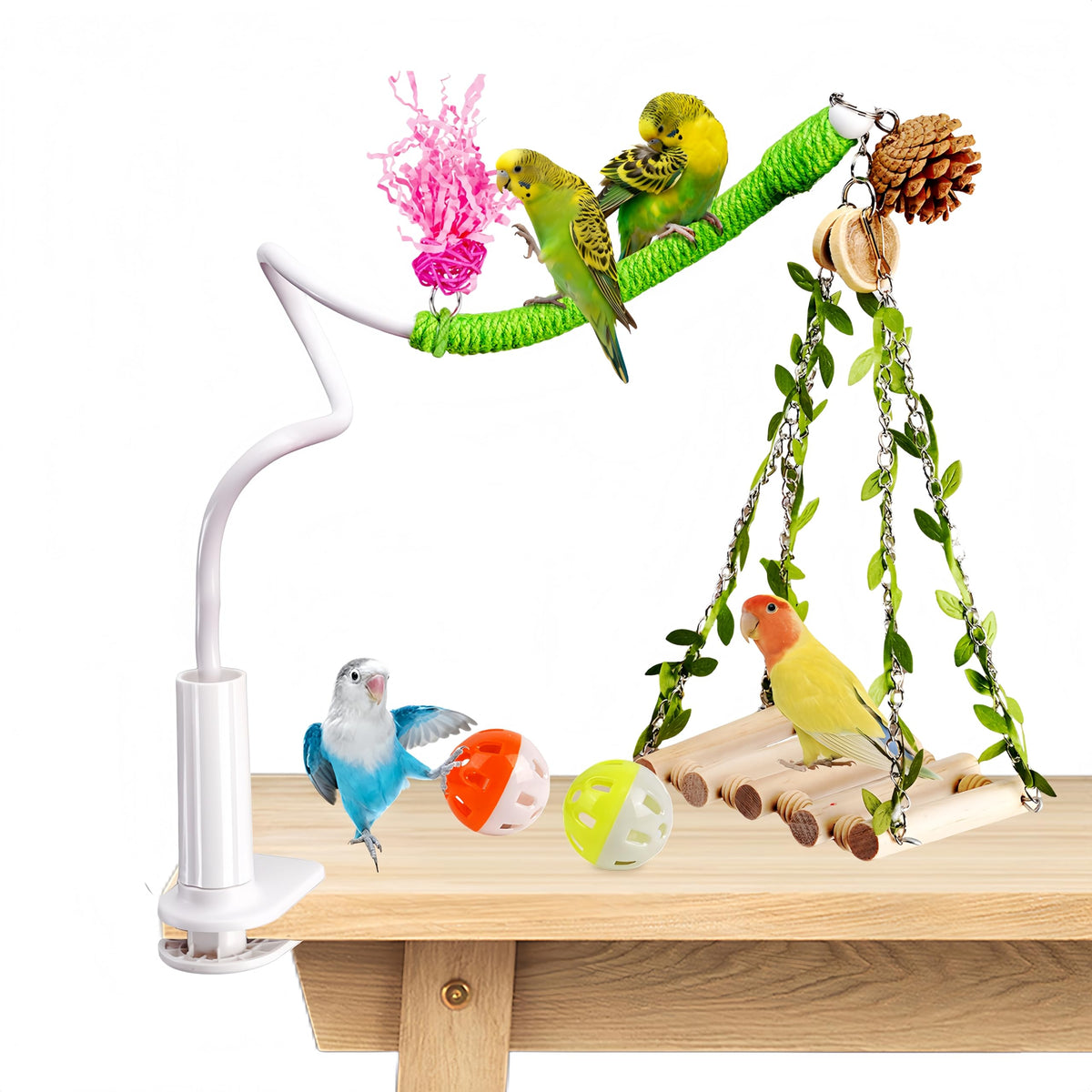 ZooVibe perchoir-bureau-balancoire: support stable pour petits oiseaux actifs.