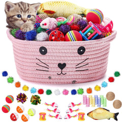 Zopeal Panier de stockage chat rose, rangement pratique pour jouets et accessoires.