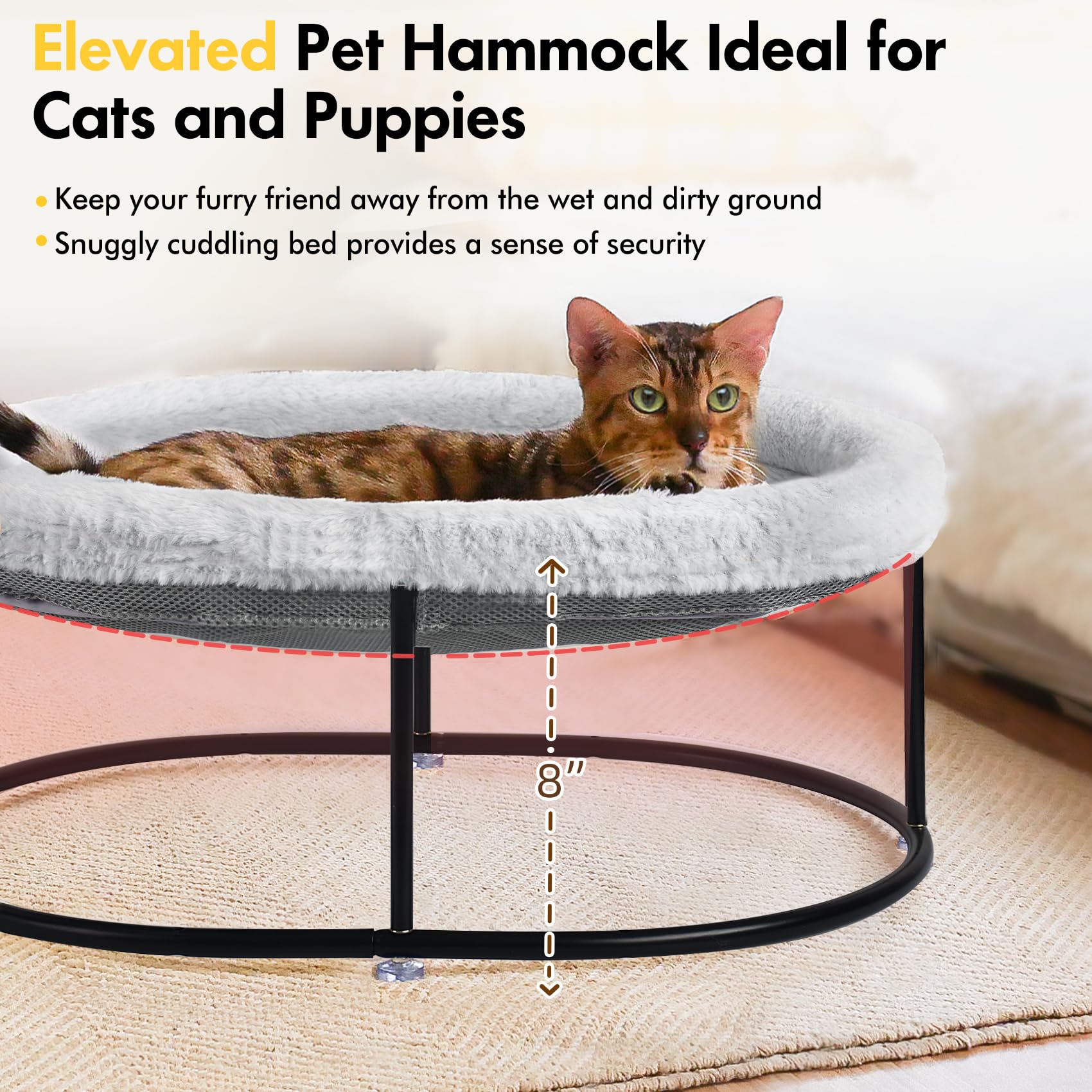 Zoratoo hamac-chat elevé – grand format adapté à chats et chiots.