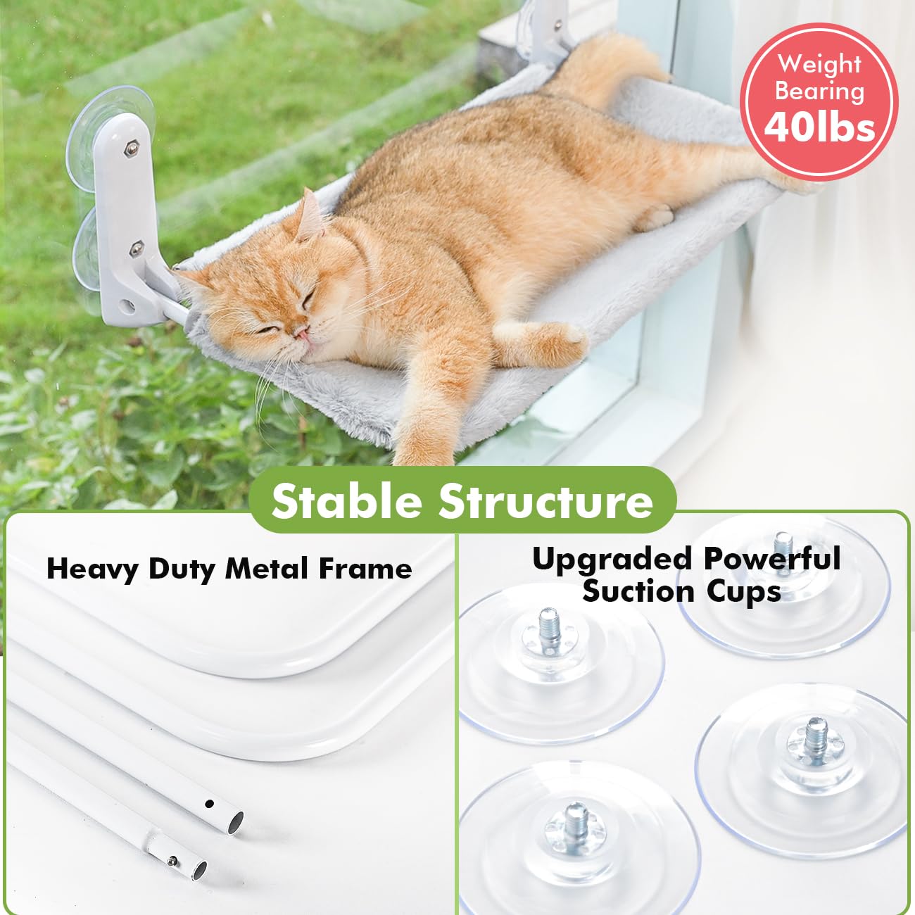 Zoratoo perchoir-fenêtre-chat ventouses renforcées, adhérence fiable