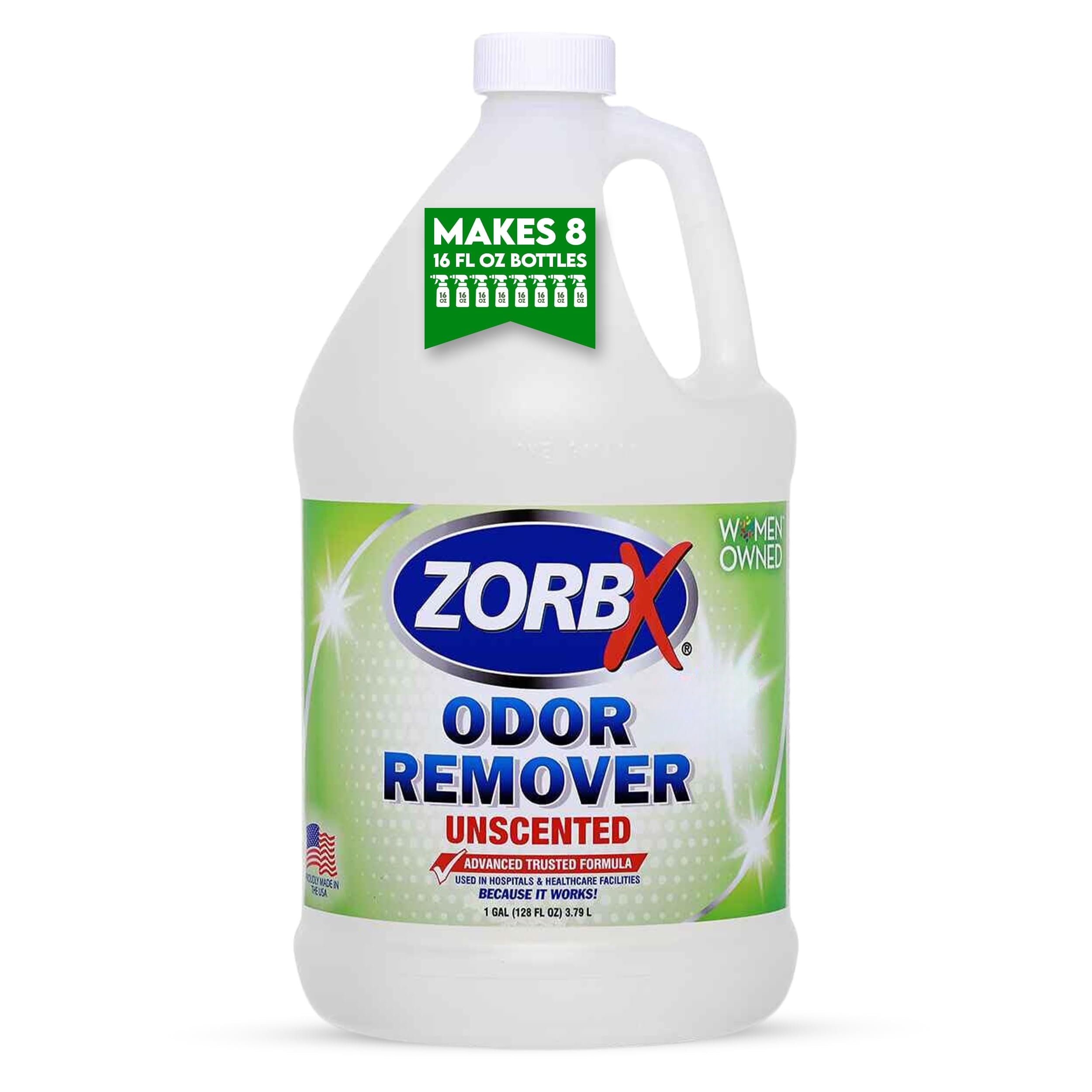 ZORBX Desodorisant Odeurs Sans Parfum, bouteille 128oz, fraîcheur rapide et durable.