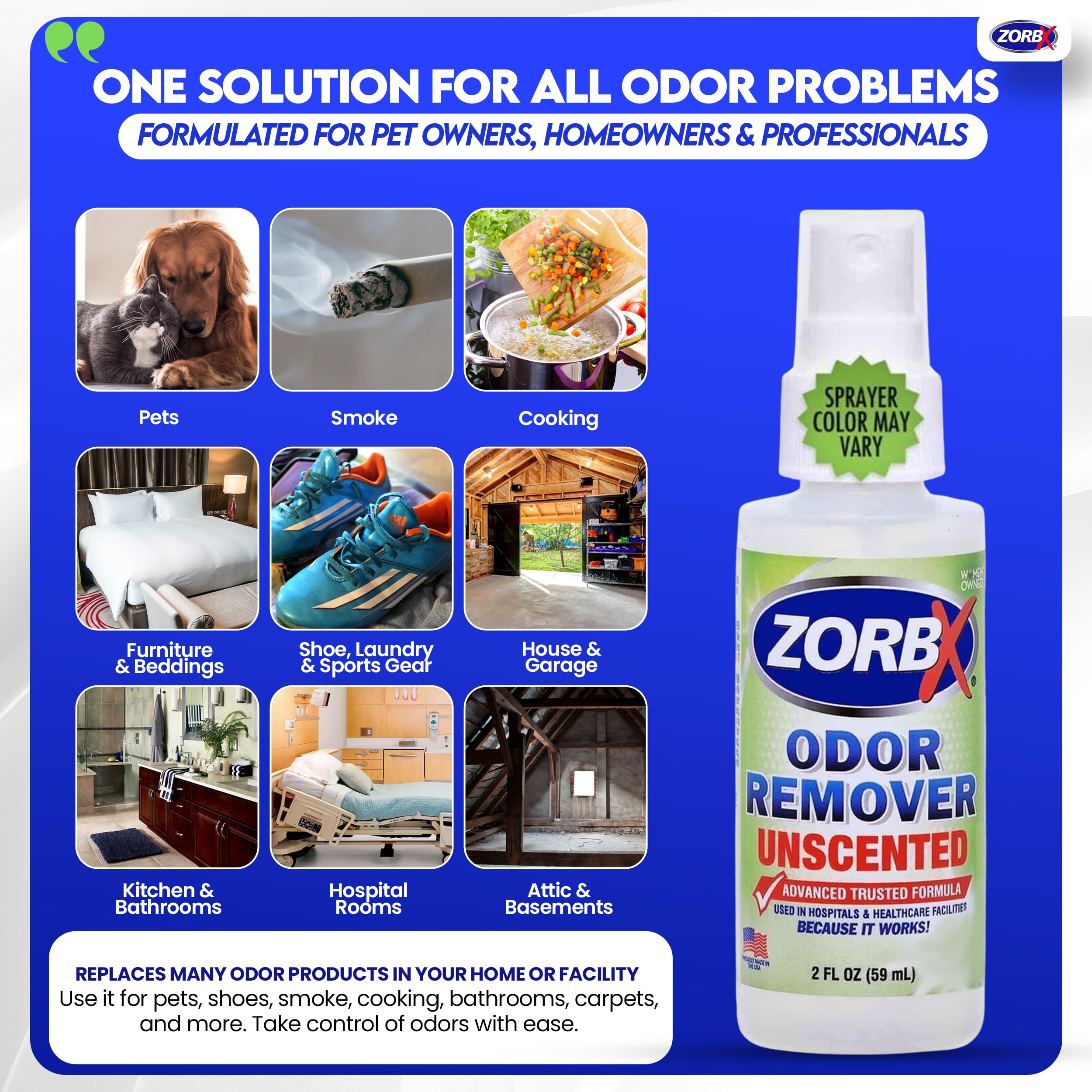 ZORBX éliminateur d’odeur inodore adapté aux hôpitaux et soins.