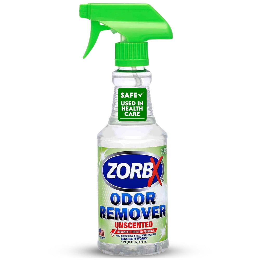 Bouteille ZORBX sans parfum 16 oz prête à neutraliser les odeurs dans chaque pièce.