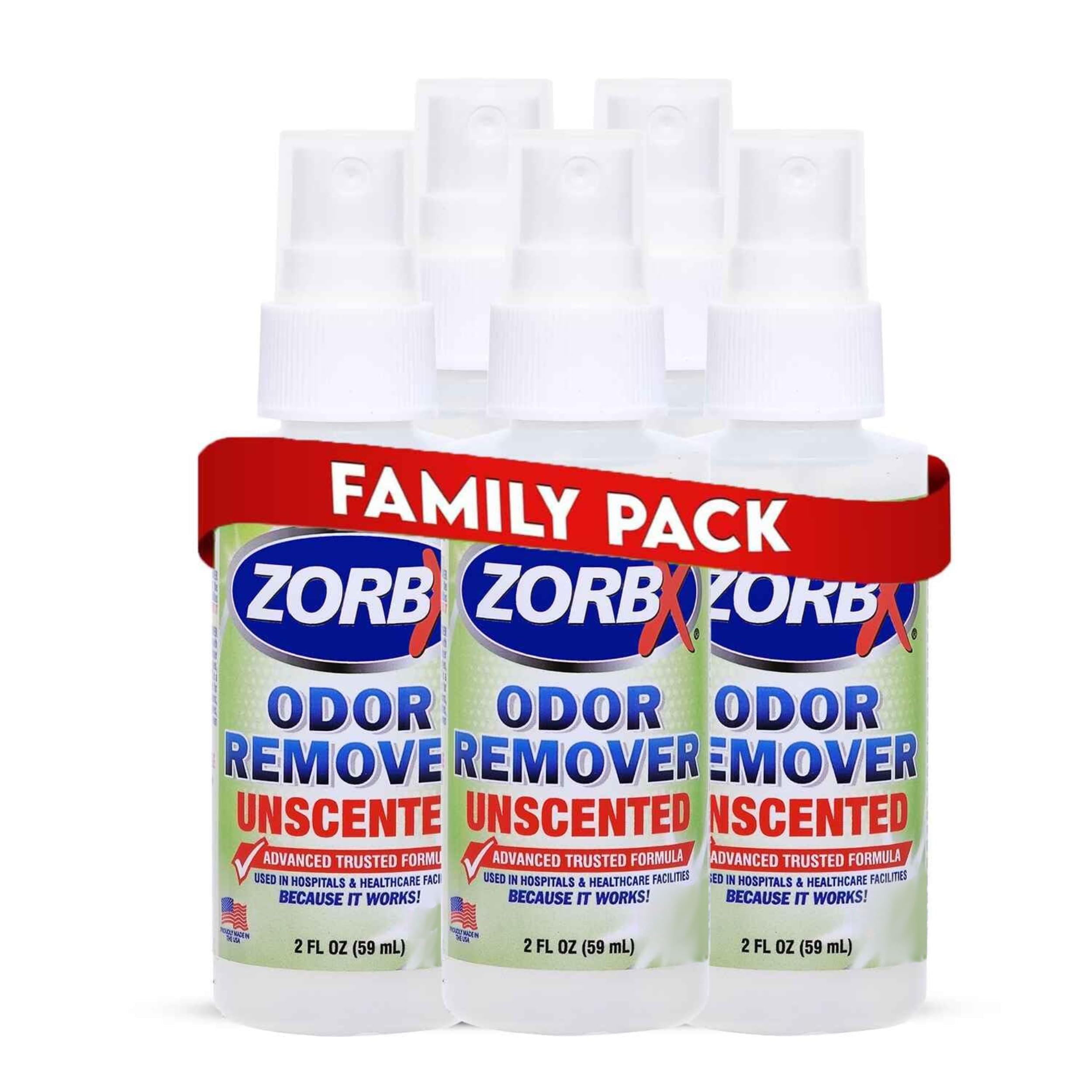 ZORBX éliminateur d’odeurs sans parfum en bouteille 2oz, pratique pour les environnements professionnels.