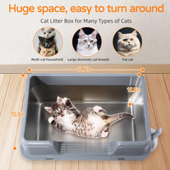 ZoZOO litière acier inoxydable, entrée latérale facilitant le mouvement du chat.