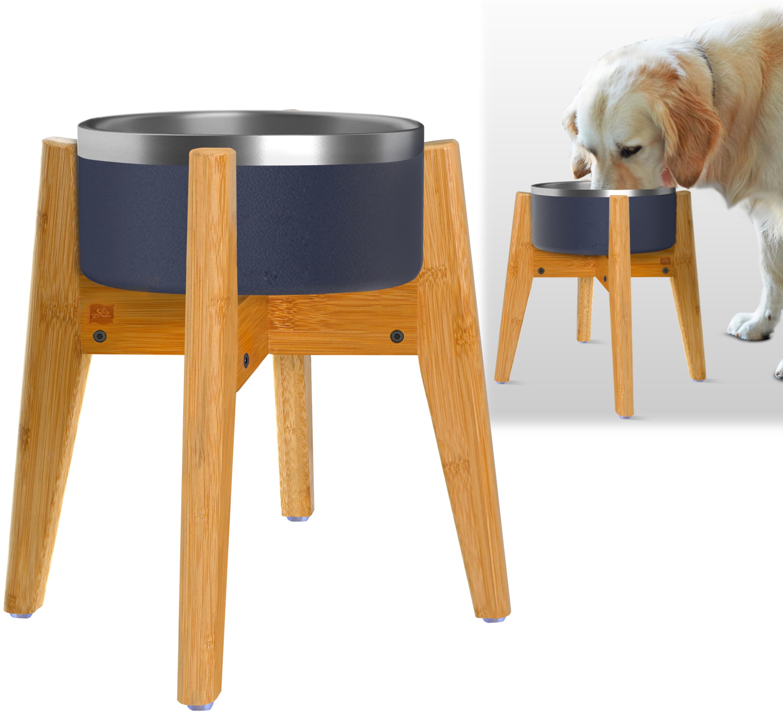 ZPirates Support Bol Chien 12 pouces – vue générale et hauteur ergonomique lors du repas.
