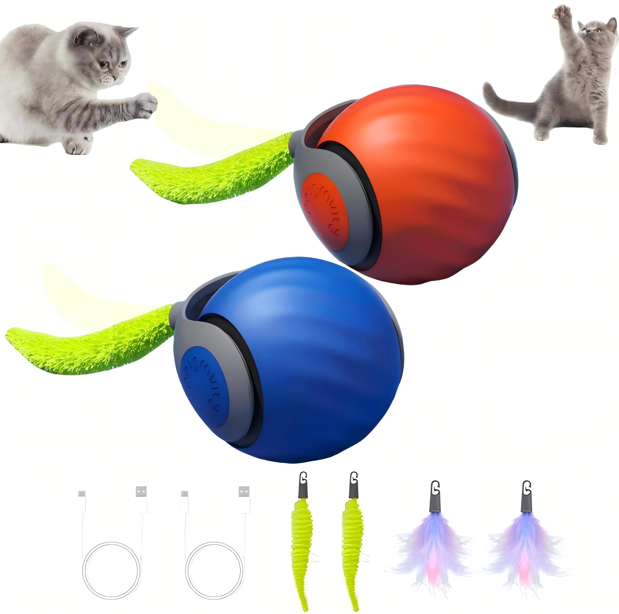 Jouet ZREVSB rouleau interactif bleu pour stimulation et chasse silencieuse.