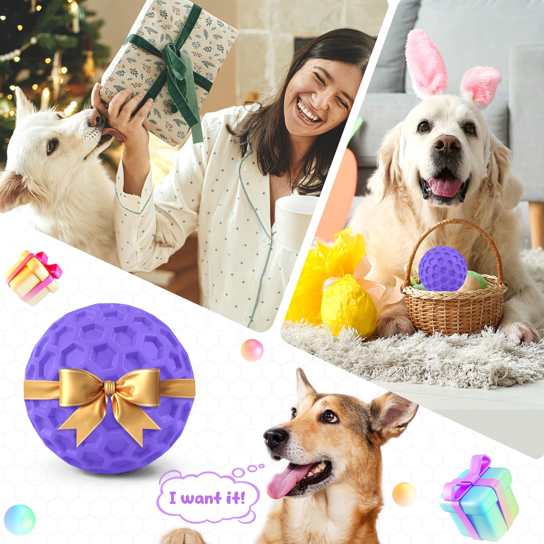 Balle grand chien ZRIFAQESW violette, conçue pour mâcher les chiens de grande taille.
