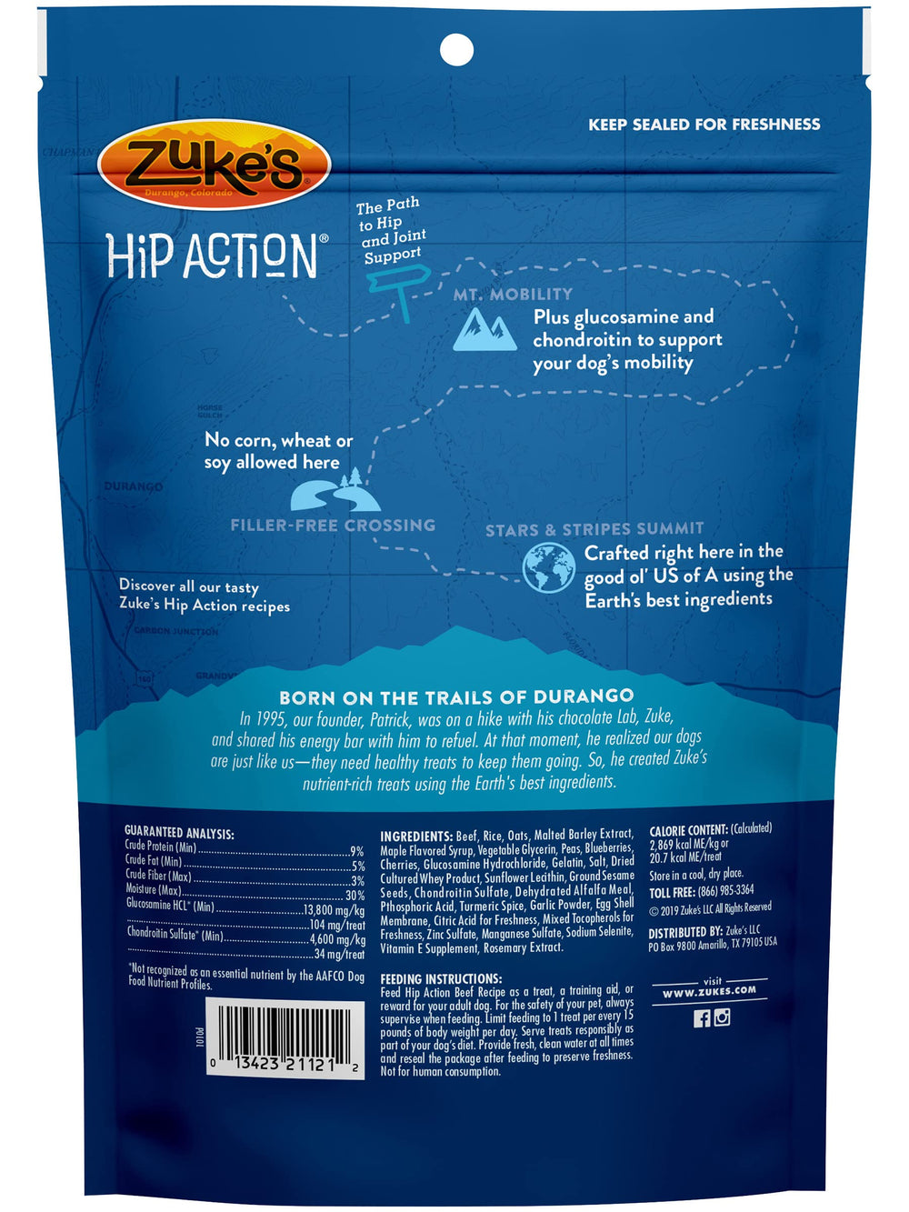 Zuke's Action Hanches et Articulations — ingrédients naturels visibles, appétence appréciée par les chiens.