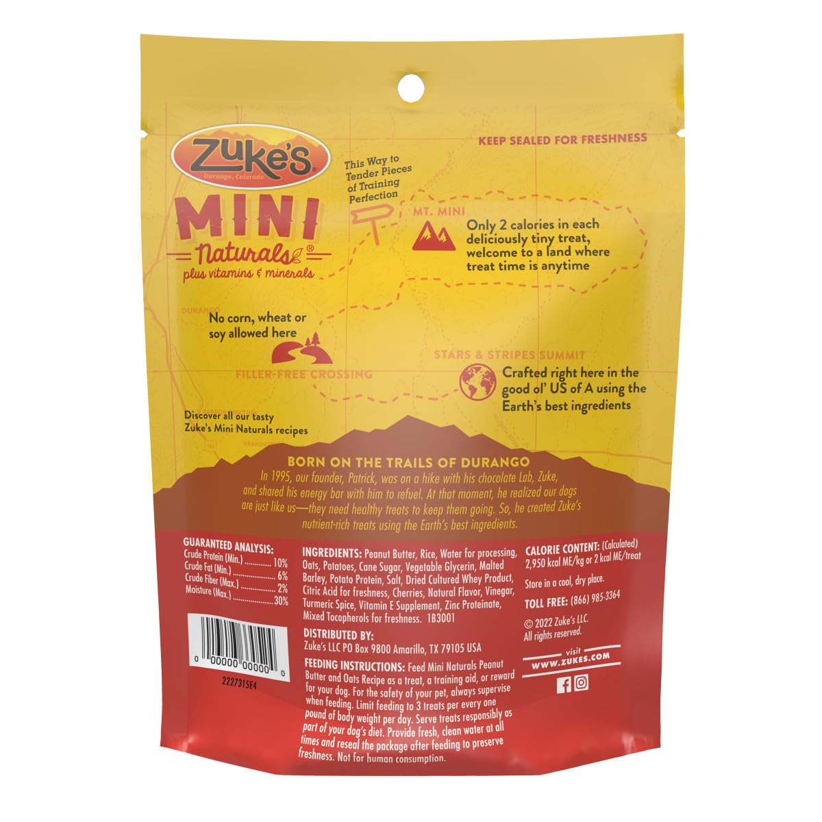 Fabriqué aux États‑Unis, Zuke's Mini Naturals, recette de qualité.