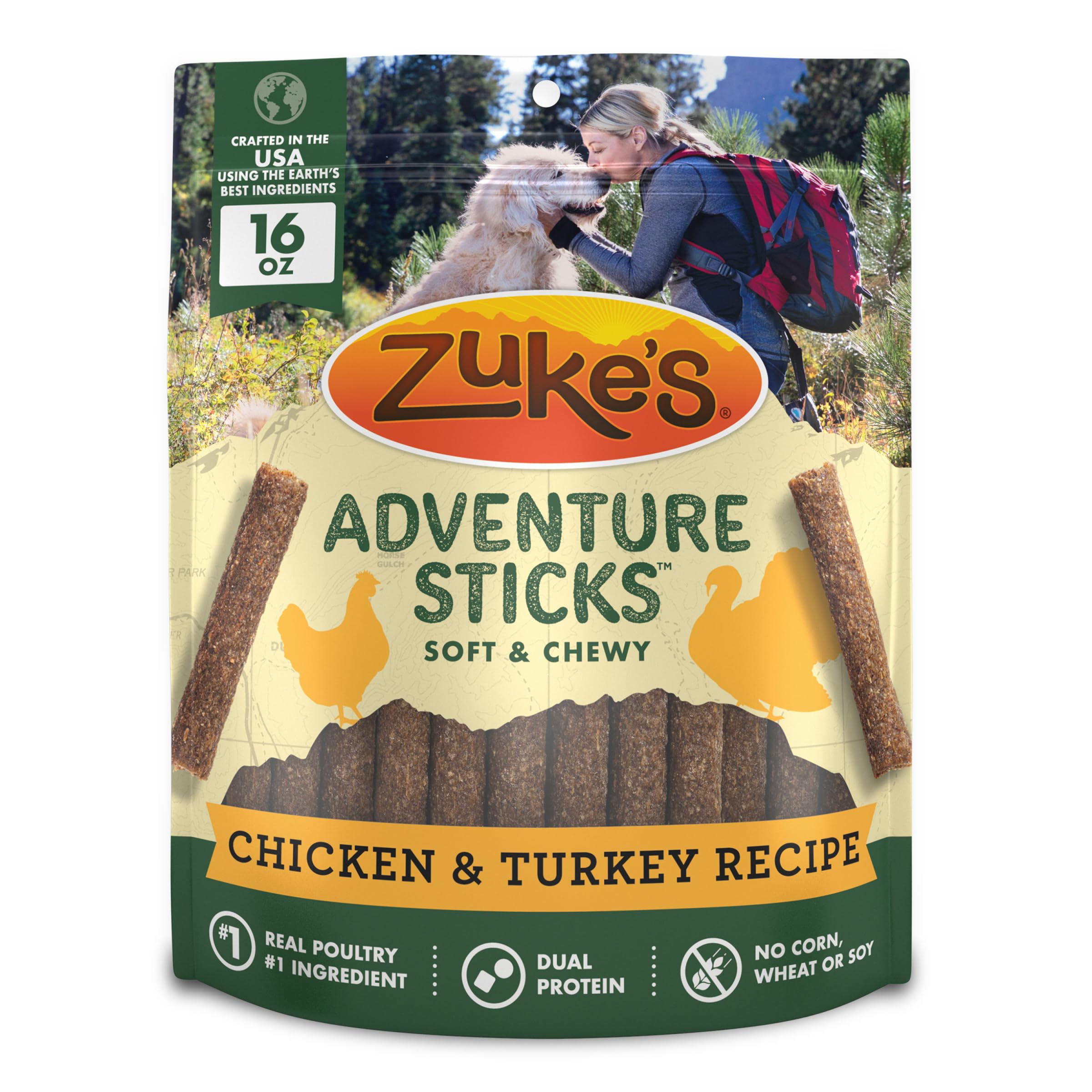 Zukes Adventure Sticks : emballage 16 oz, pratique pour sorties quotidiennes.
