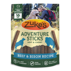 Bâtonnets Zuke’s Adventure au boeuf et bison, récompense tendre pour chiens actifs.