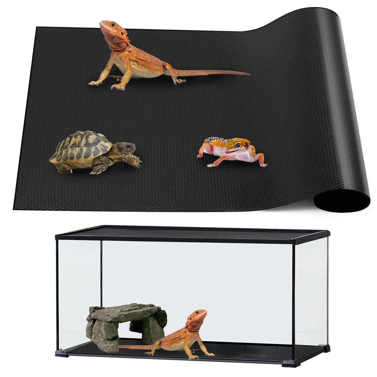 Tapis ZUNZINGY pour terrarium 18x36 noir, surface durable et antidérapante