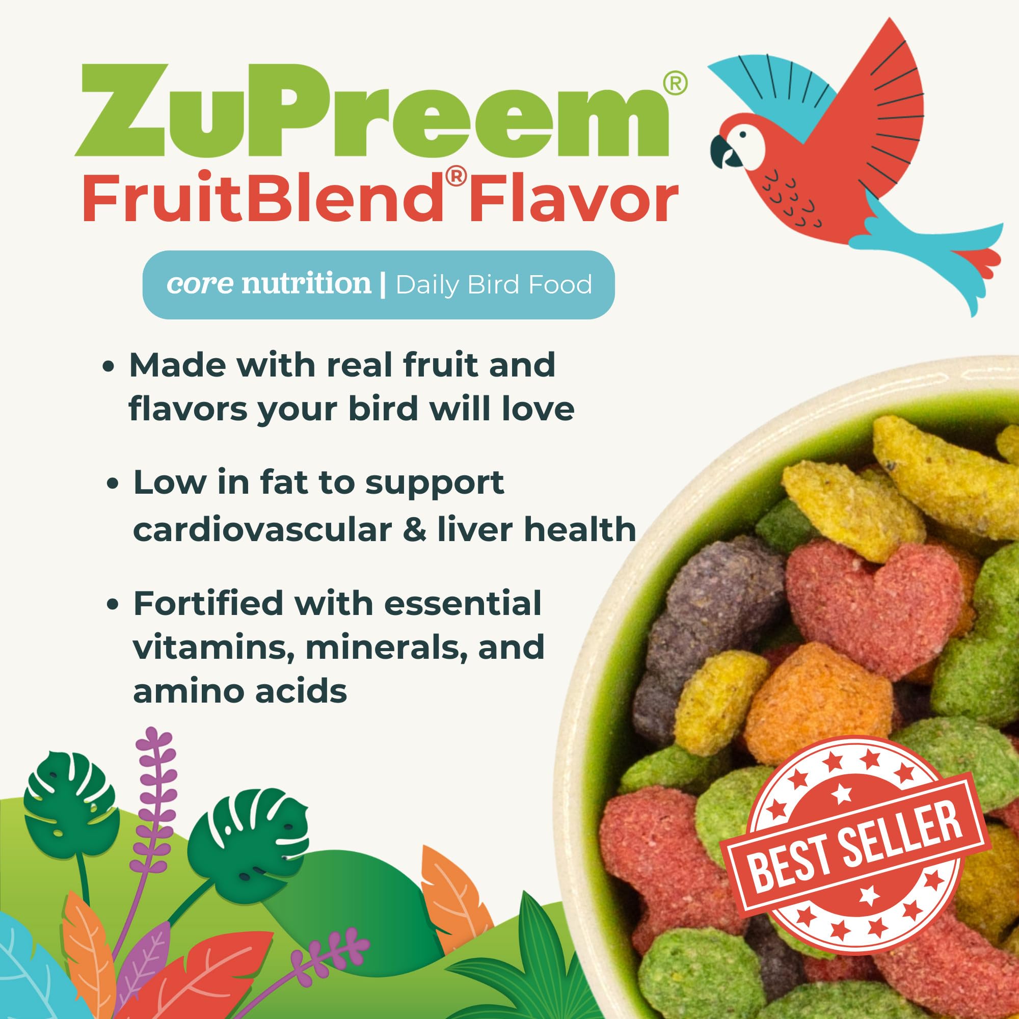 ZuPreem FruitBlend : régime quotidien prêt à l'emploi pour oiseaux moyens à grands.