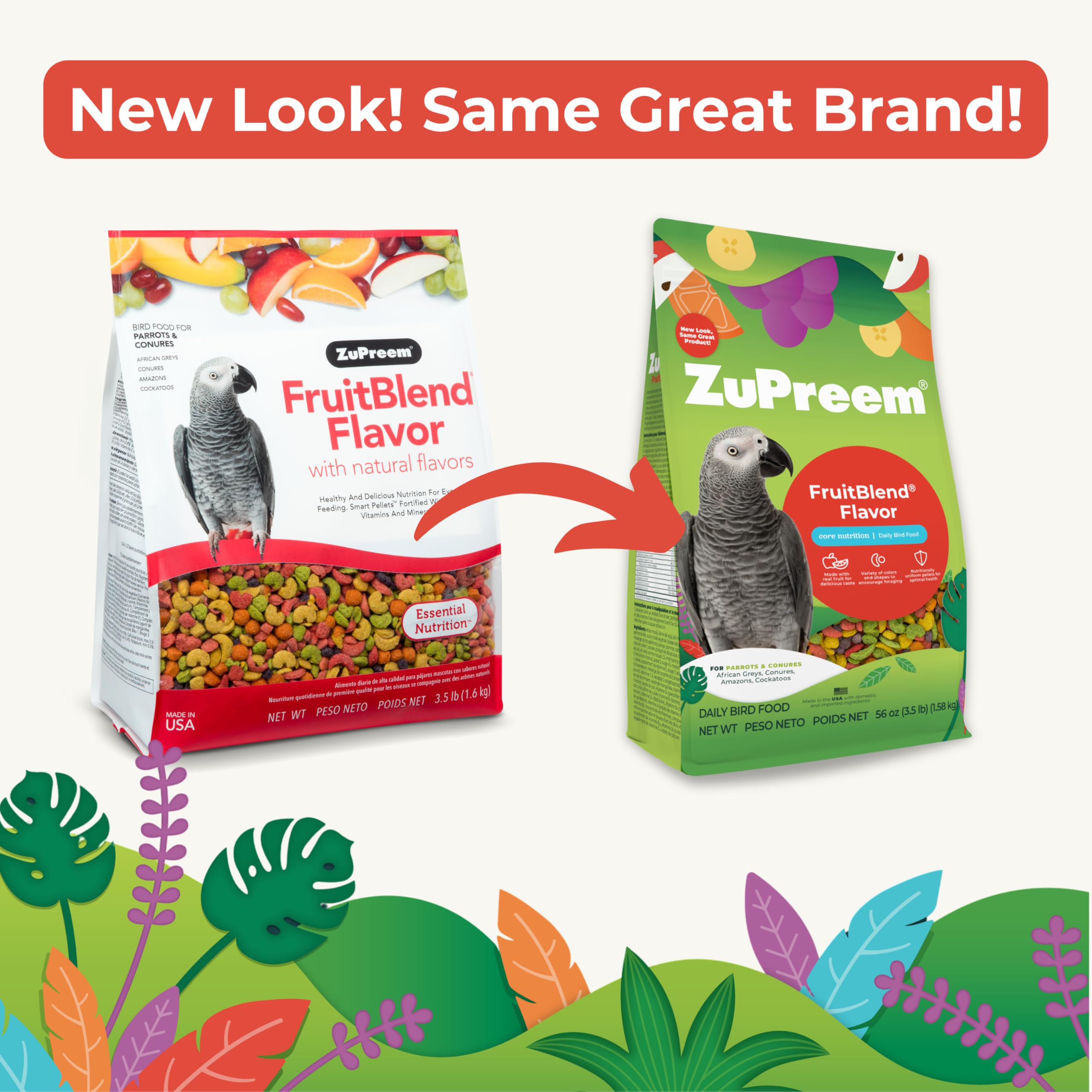 ZuPreem FruitBlend : pellets aux formes variées stimulent l'exploration alimentaire.