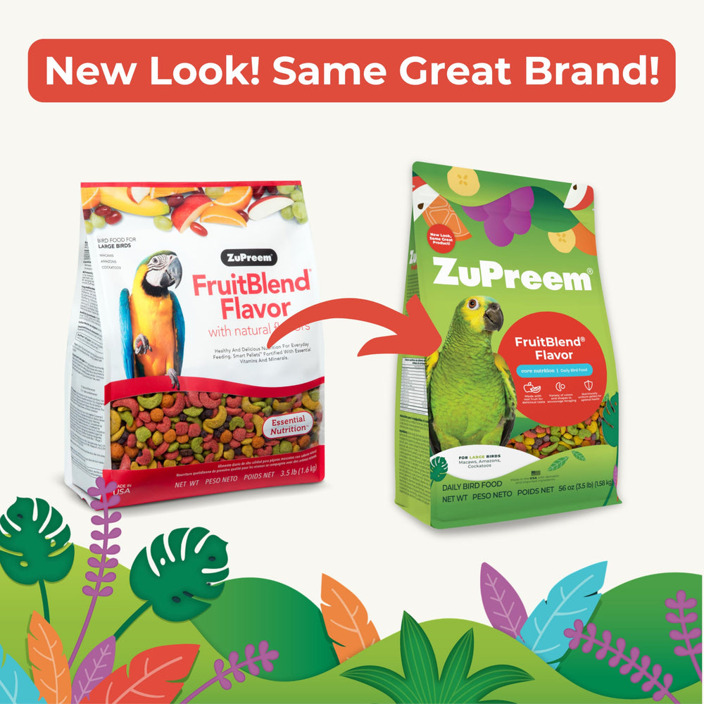 ZuPreem FruitBlend boulettes colorées, stimulation sensorielle et alimentation variée.
