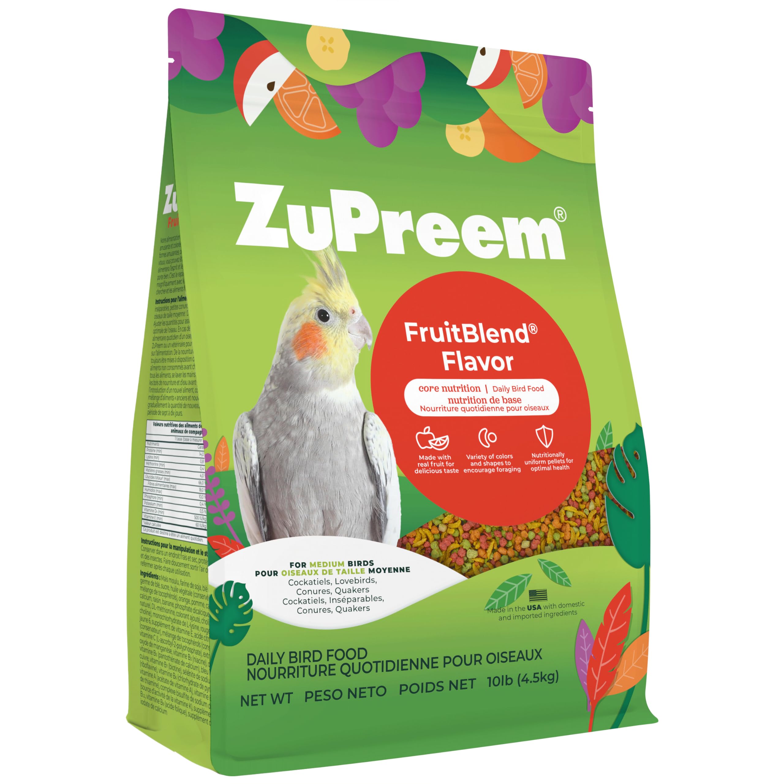 ZuPreem FruitBlend boulettes fruits couleurs pour stimuler l'appétit et enrichir les repas.
