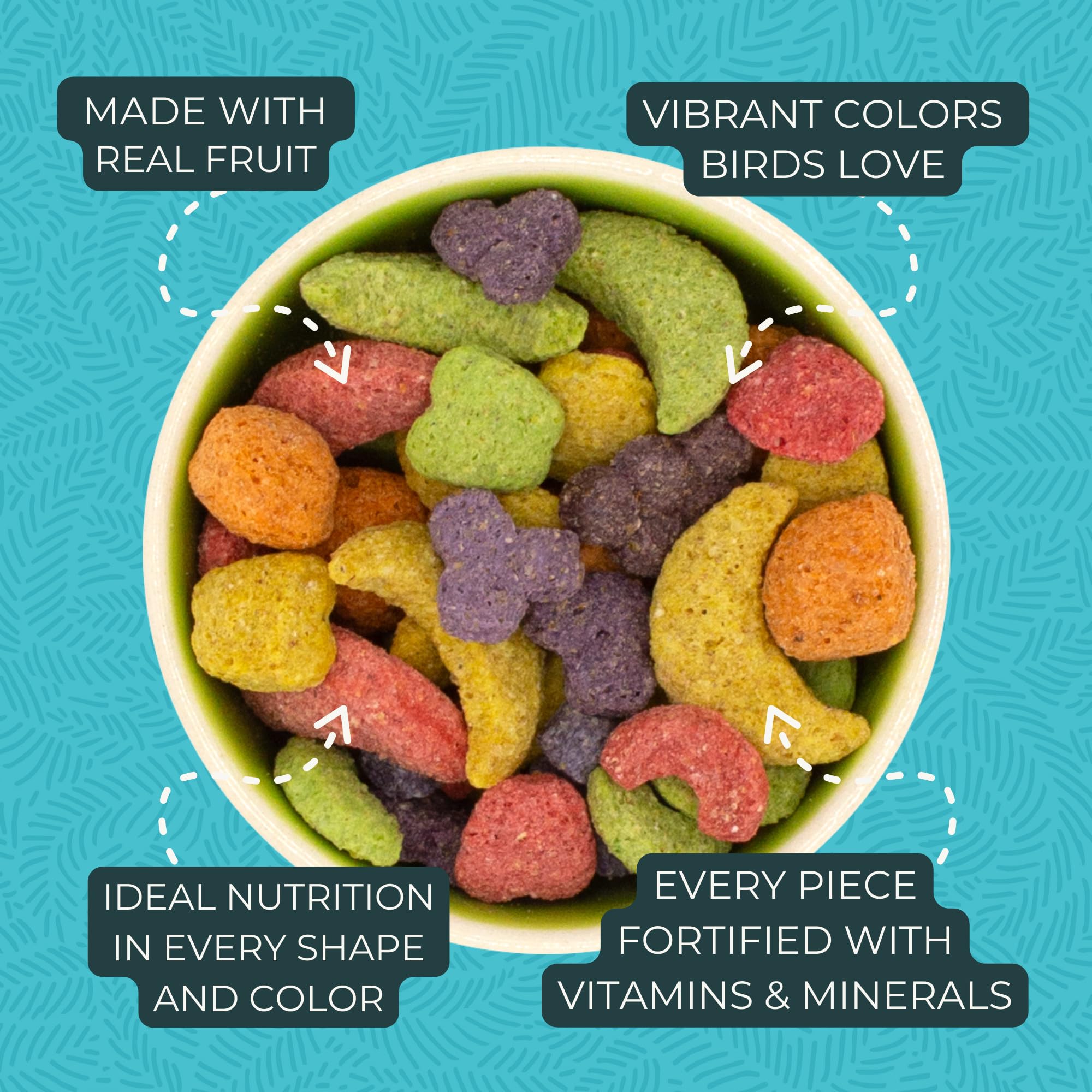 ZuPreem FruitBlend couleurs vives, attrait visuel pour l'alimentation quotidienne.