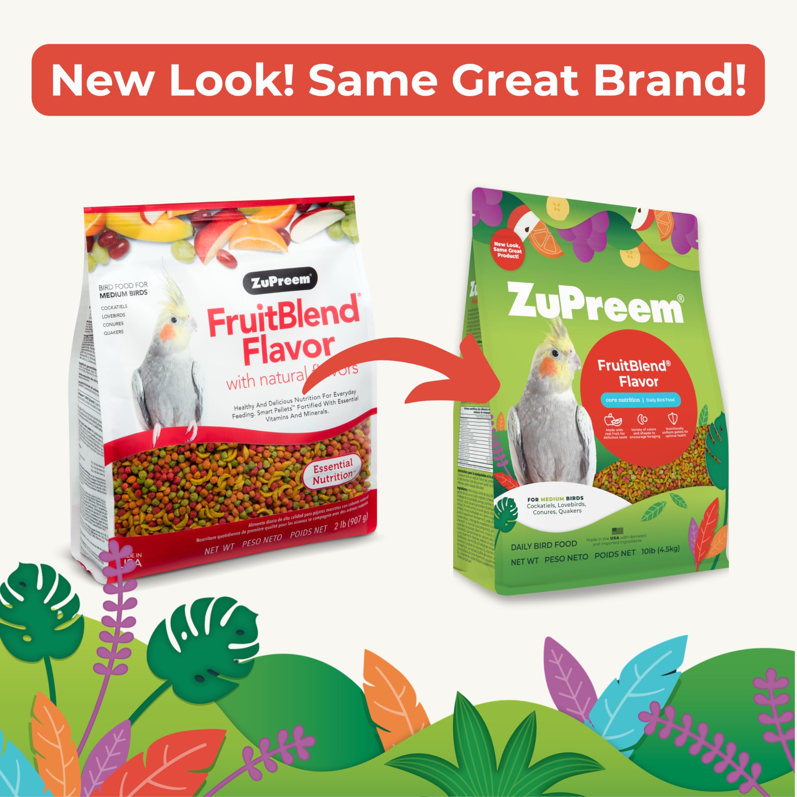 ZuPreem FruitBlend Pellets dans bol quotidien, service facile.