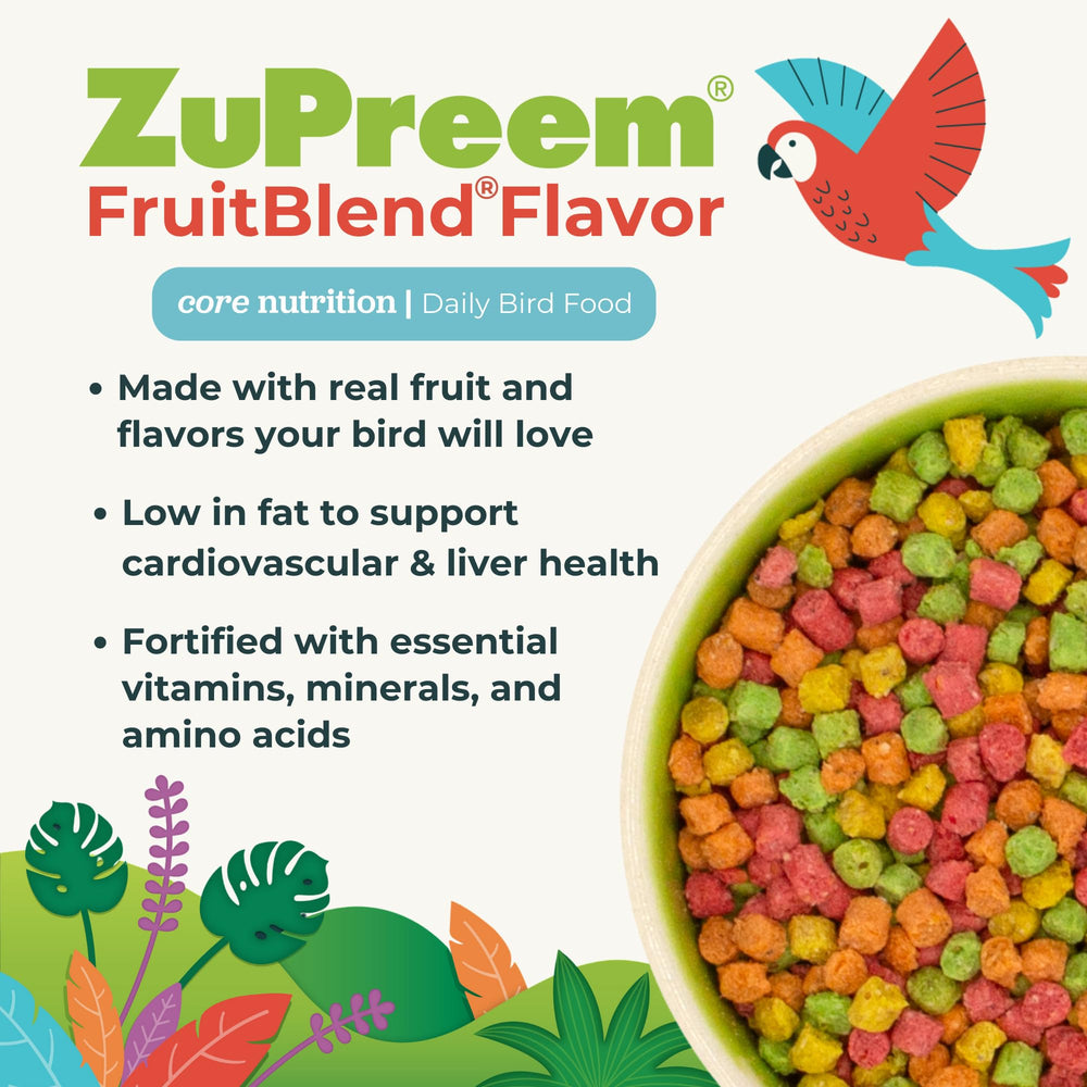 ZuPreem FruitBlend, pellets pour parrotlet, goût fruité et nutrition régulière.
