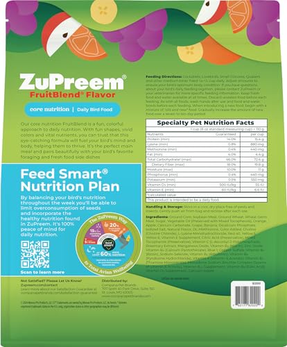 ZuPreem FruitBlend : qualité recommandée par des vétérinaires aviaires.
