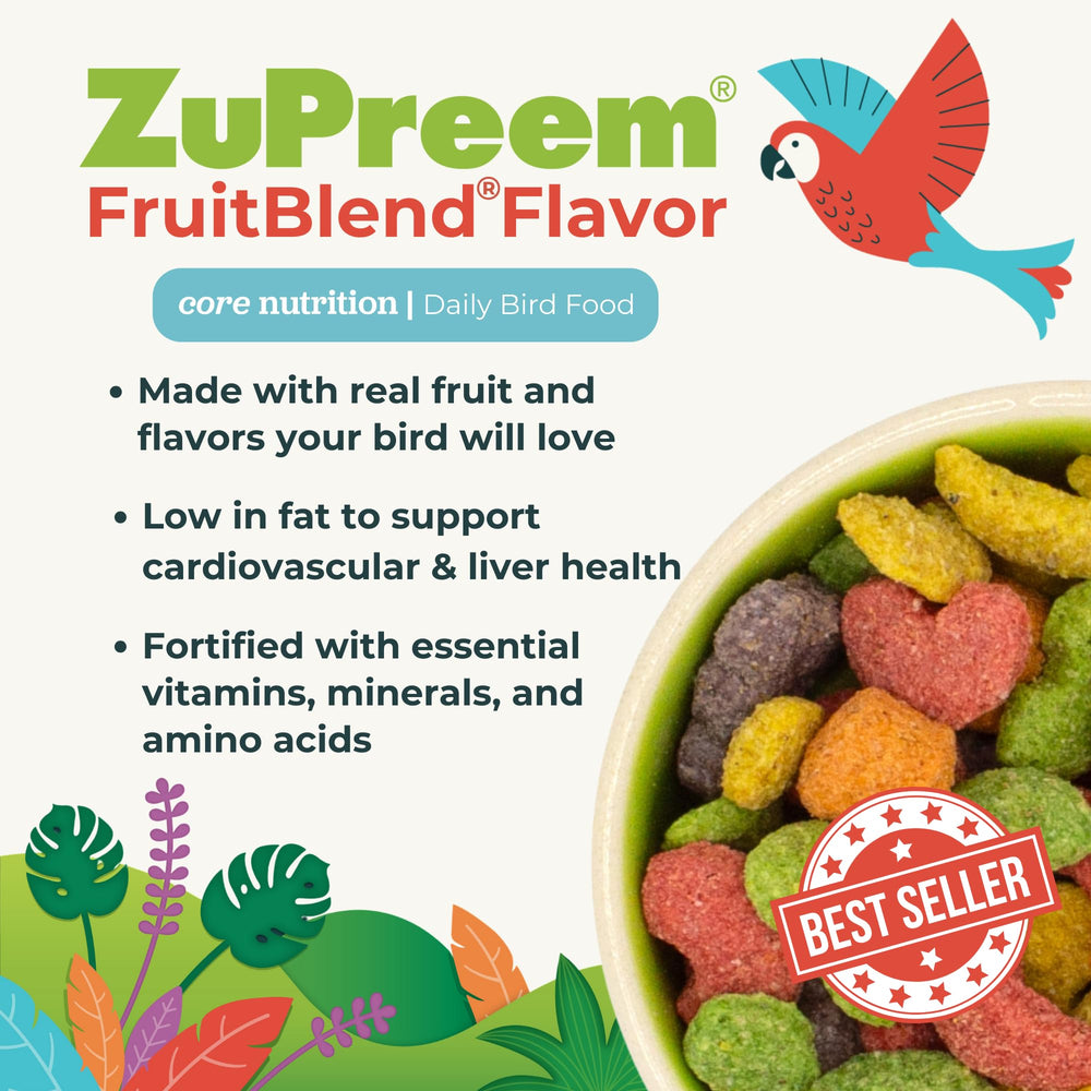 ZuPreem FruitBlend: saveurs naturelles et nutriments essentiels dans chaque pellet.