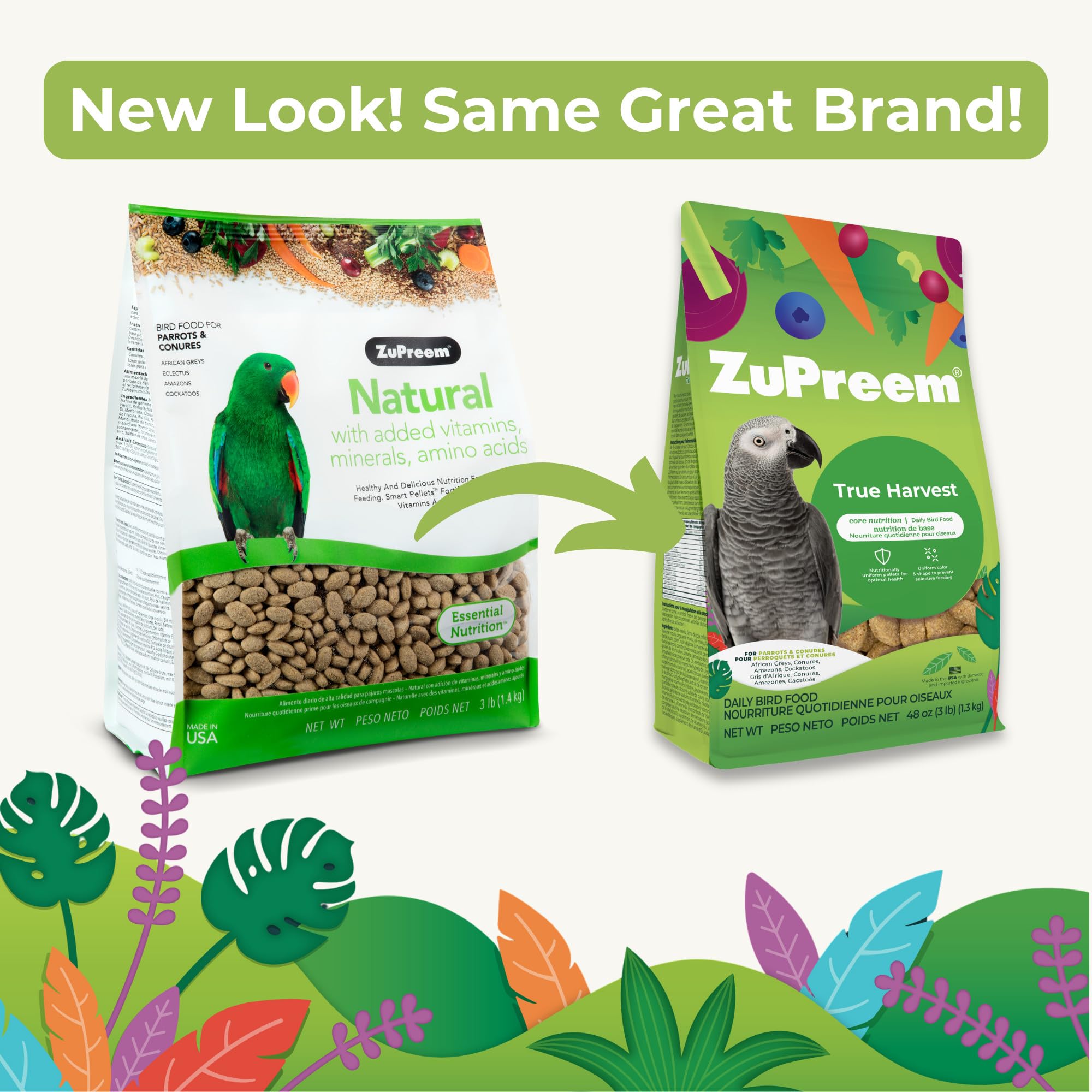ZuPreem True Harvest, granules-conures: apportent équilibre nutritionnel et énergie quotidienne.