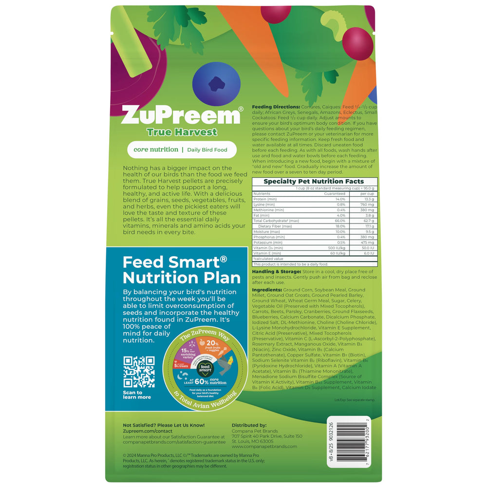 ZuPreem True Harvest, granules-petits-oiseaux: soutien santé générale et énergie.