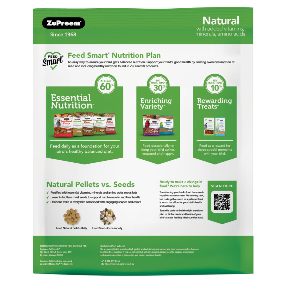 ZuPreem Natural granulés pour Quaker, soutien nutritionnel quotidien.