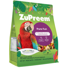 ZuPreem Pure Fun, emballage visible, variété attrayante pour grands oiseaux.