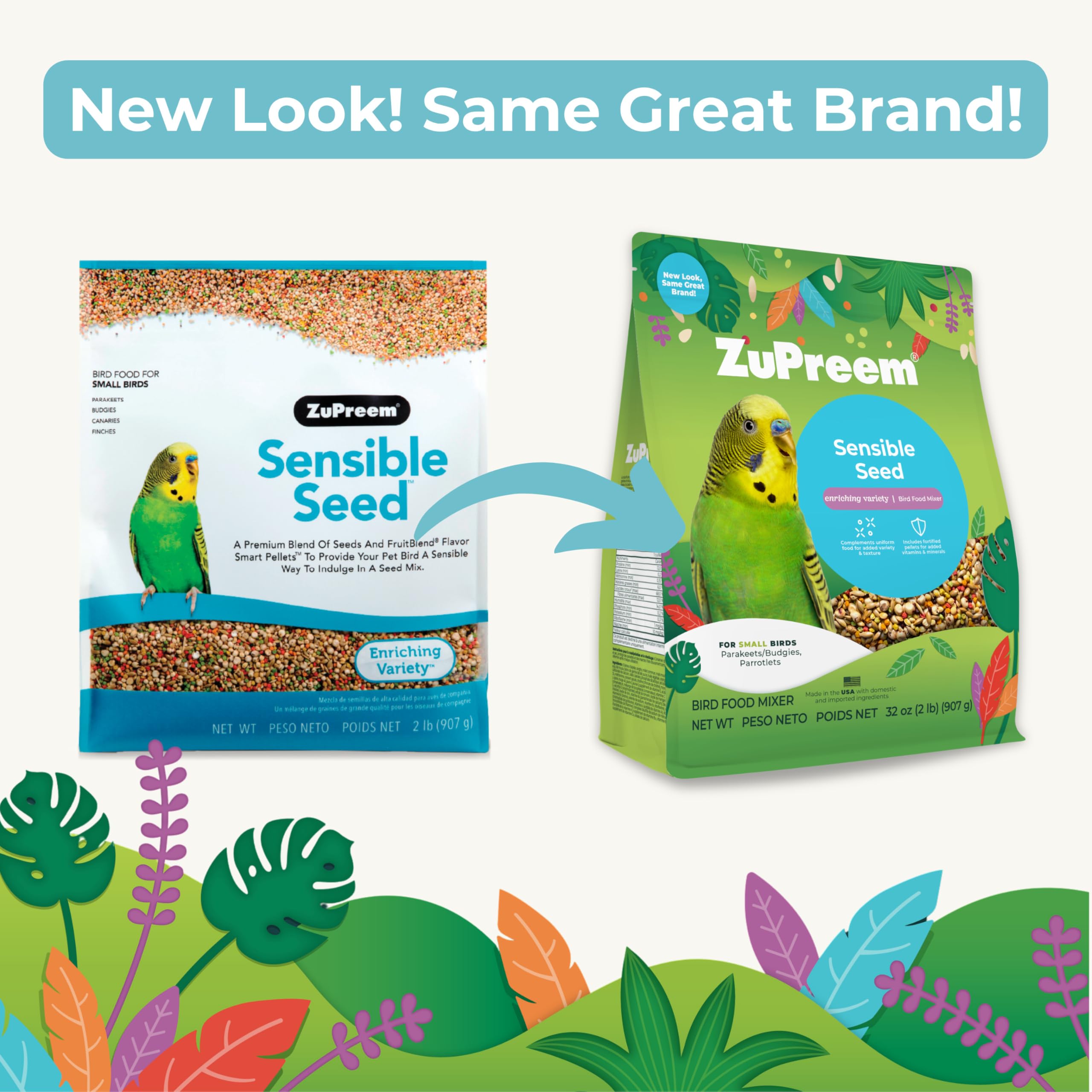ZuPreem Sensible Seed – détail des pellets FruitBlend et texture compacte.