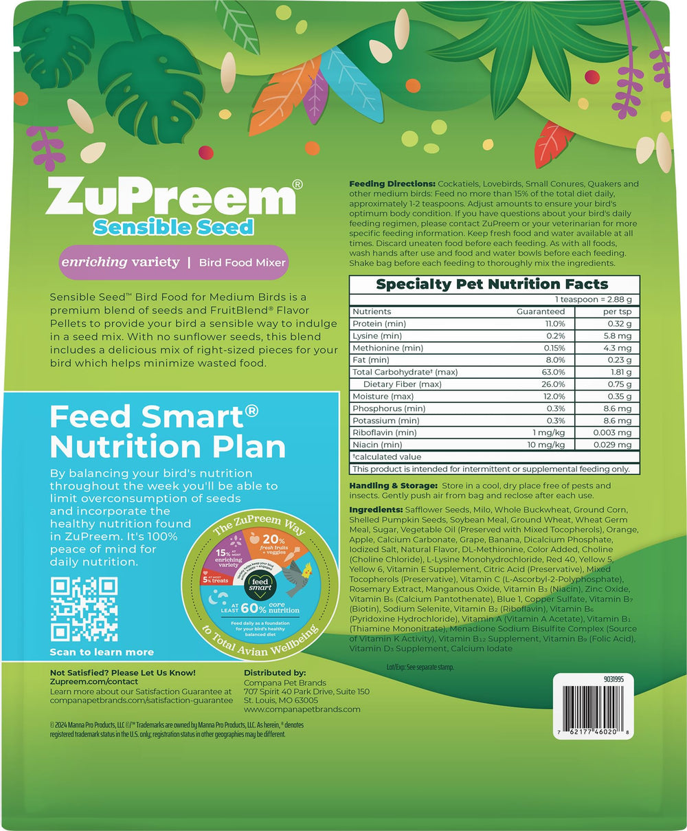 ZuPreem Sensible Seed, sans colorants artificiels ni conservateurs.