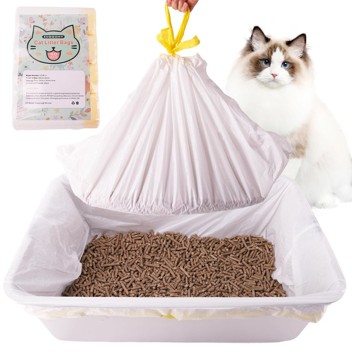 Zuqqony sacs-litière 37x18-3MIL, rouleau robuste pour bac XL