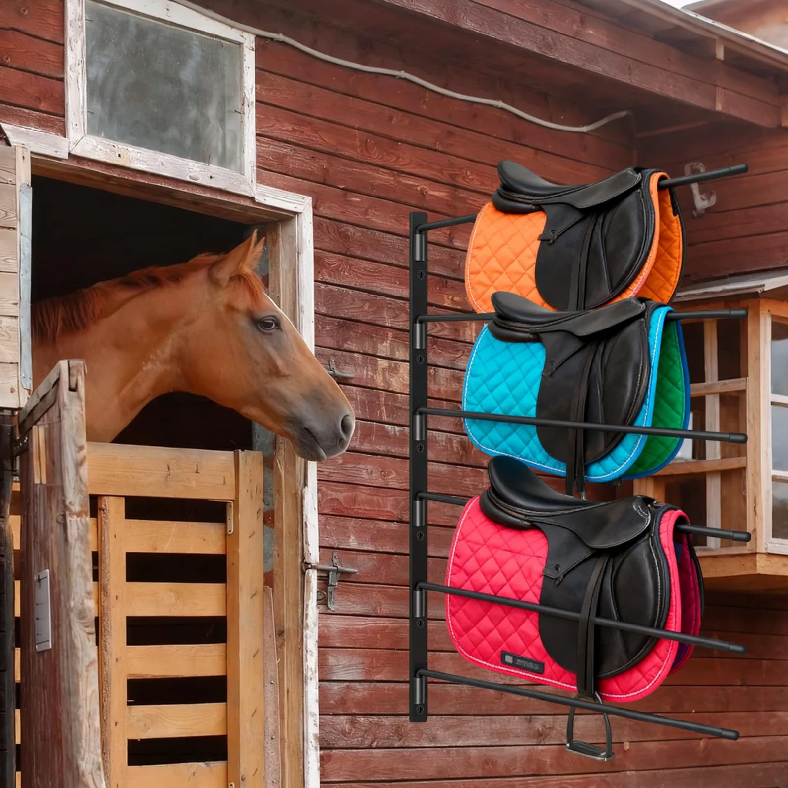 Zwinz porte-tapis de selle compact et mural, économie d'espace et accès rapide.