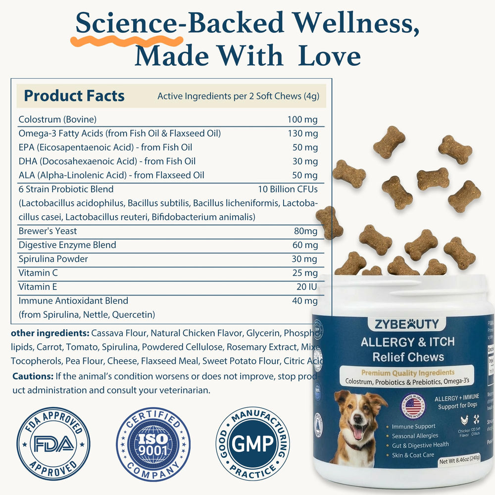 Pot ZyBeauty 120 bouchées, soutien continu pour peau et immunité canine.
