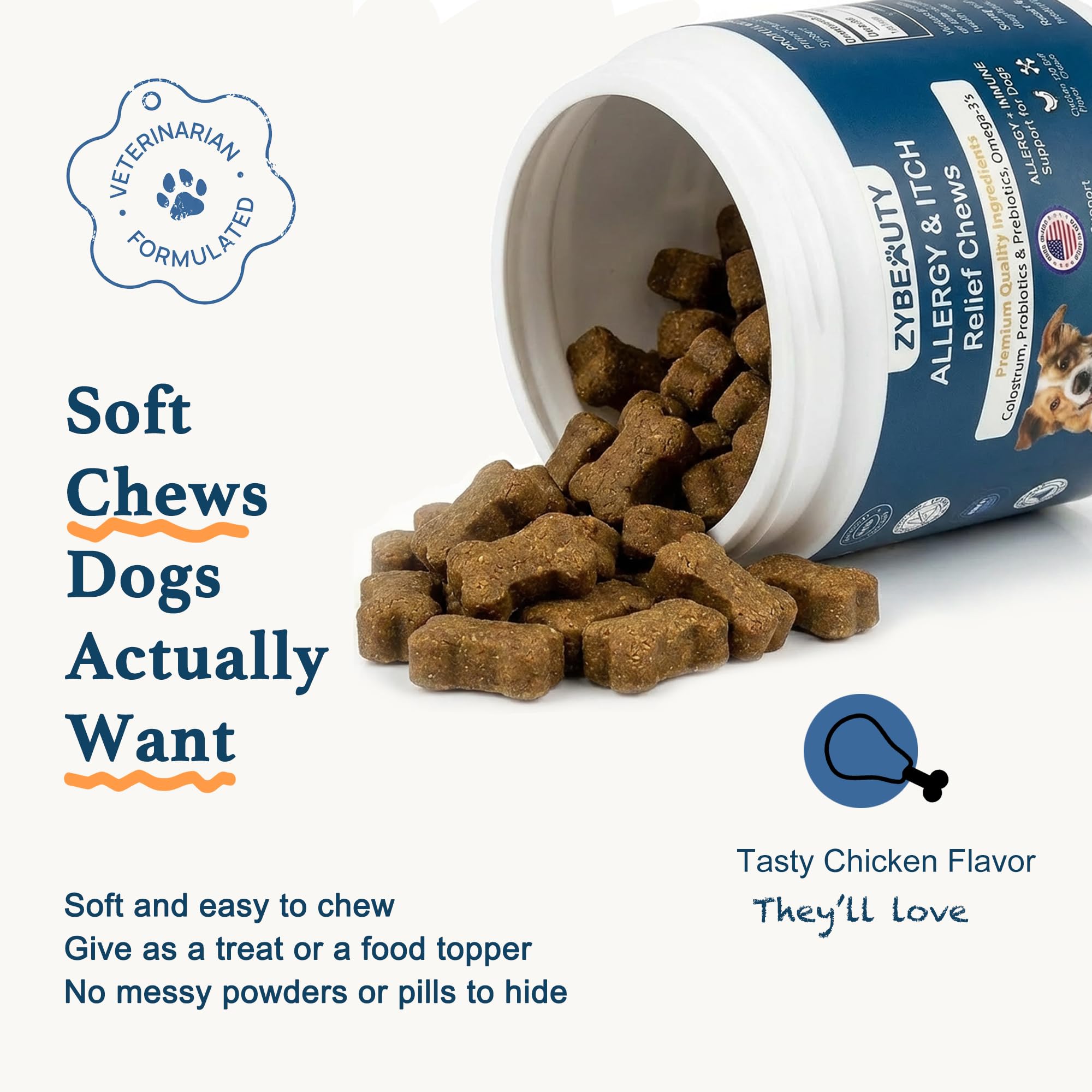 Friandises ZyBeauty faciles à administrer pour usage quotidien chez le chien.