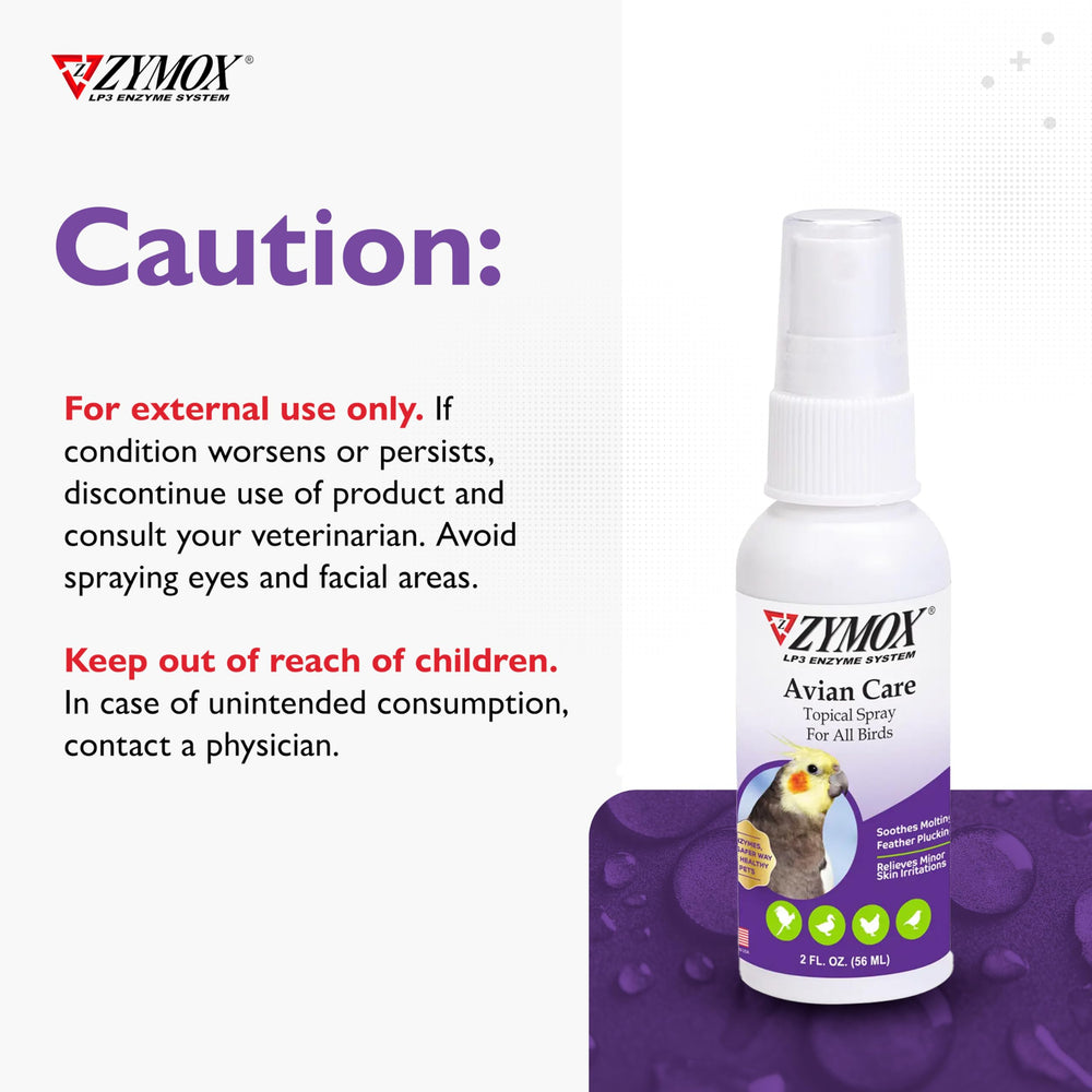 Zymox Avian Care Topique avec LP3, formulation naturelle pour oiseaux.