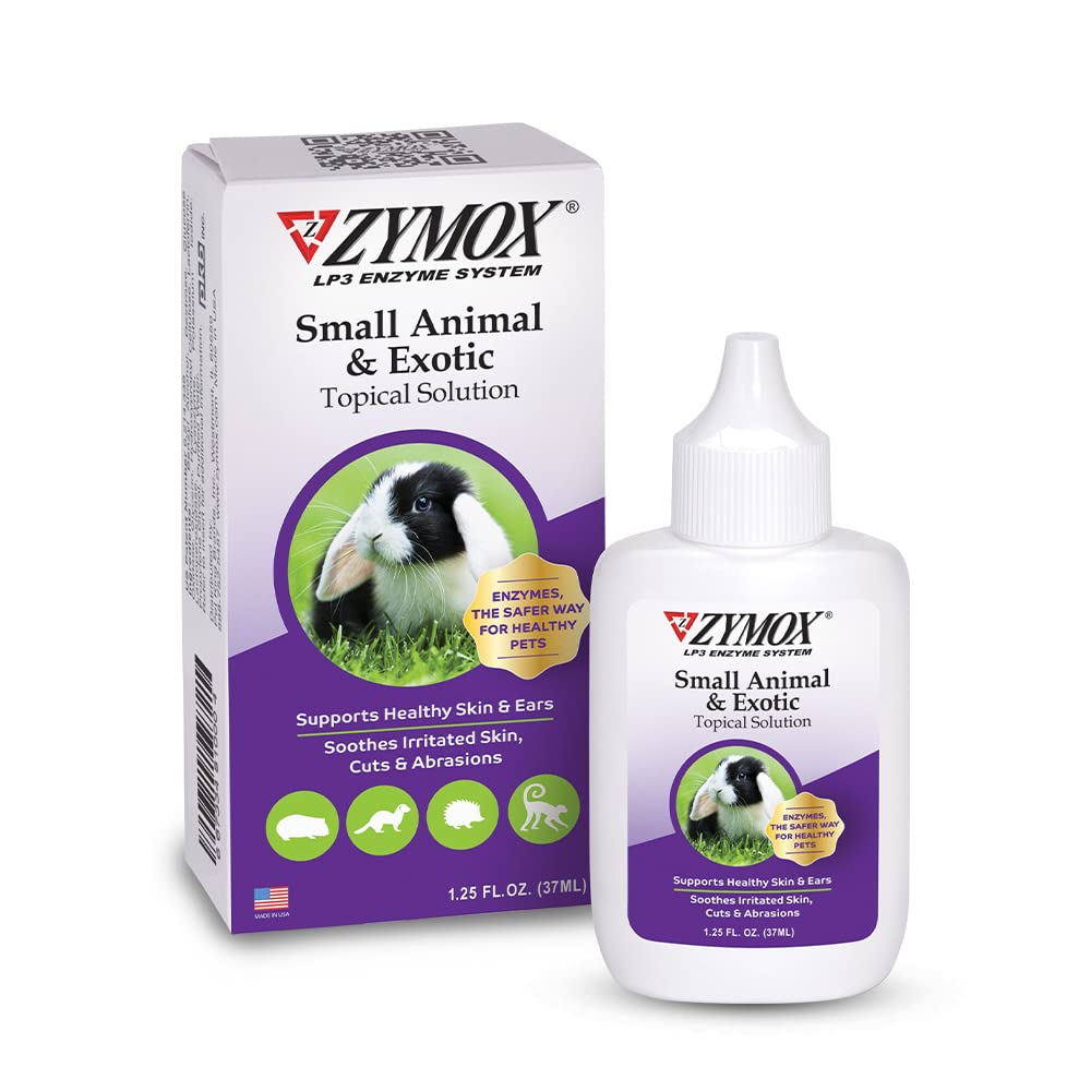 Zymox emballage pour petits animaux exotiques: solution topique pratique et sûre.