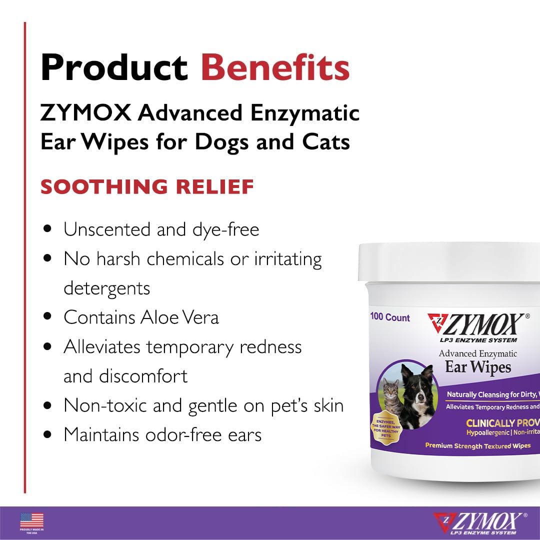 Lingettes ZYMOX douces pour oreilles sensibles.