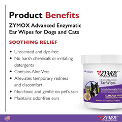 Lingettes ZYMOX douces pour oreilles sensibles.