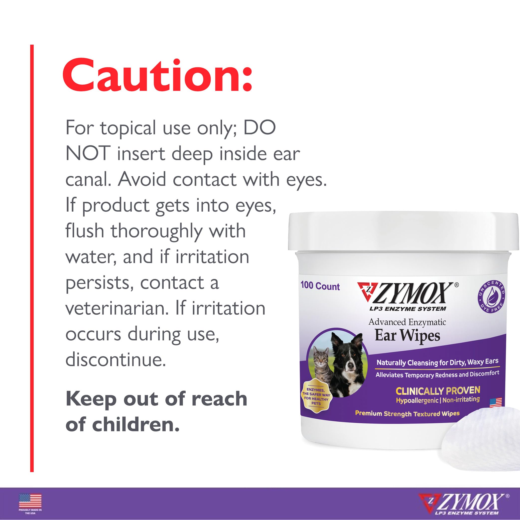 Utilisation quotidienne des lingettes ZYMOX pour les oreilles.
