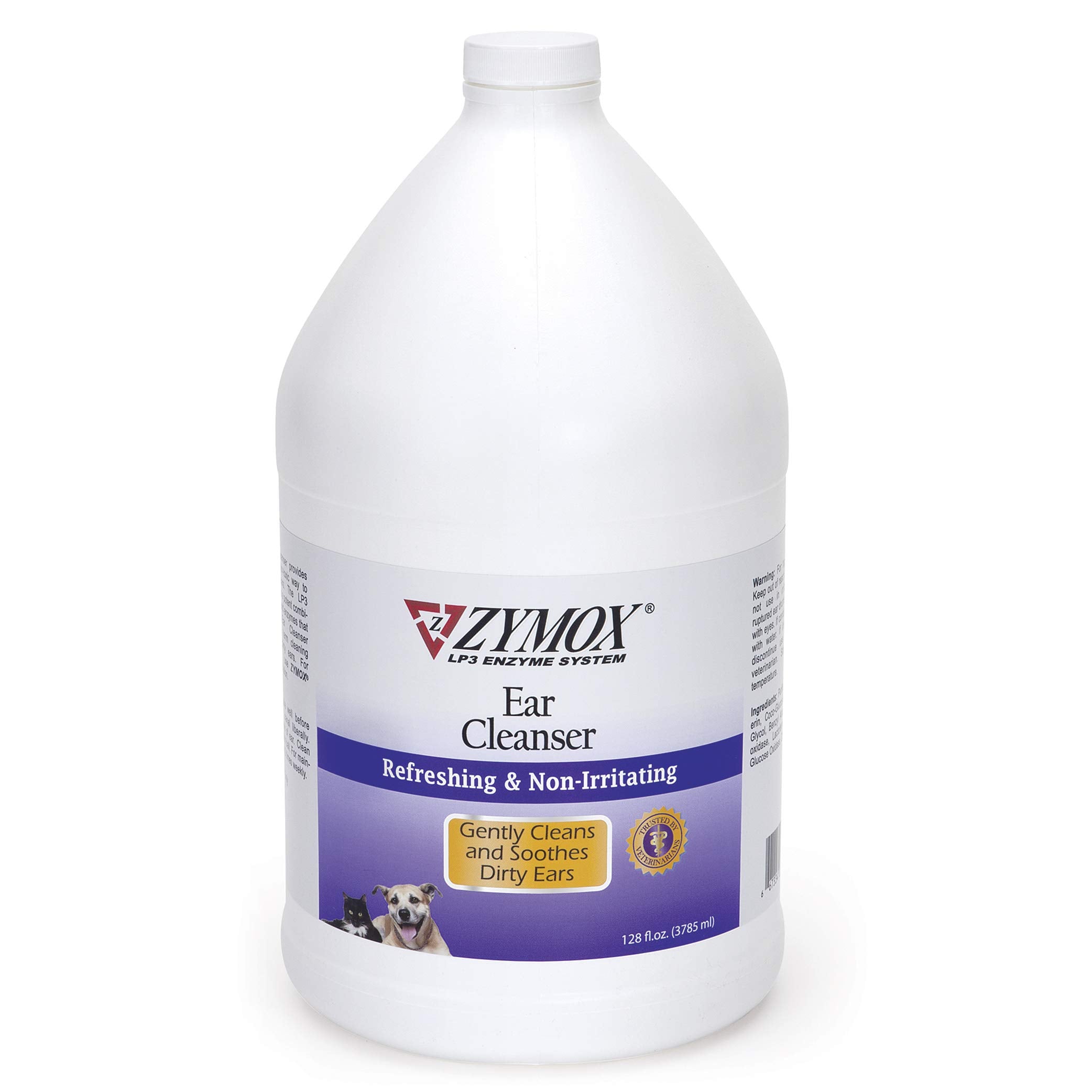 Zymox nettoyant auriculaire pour chiens et chats en flacon 1 gallon, pratique et sûr.
