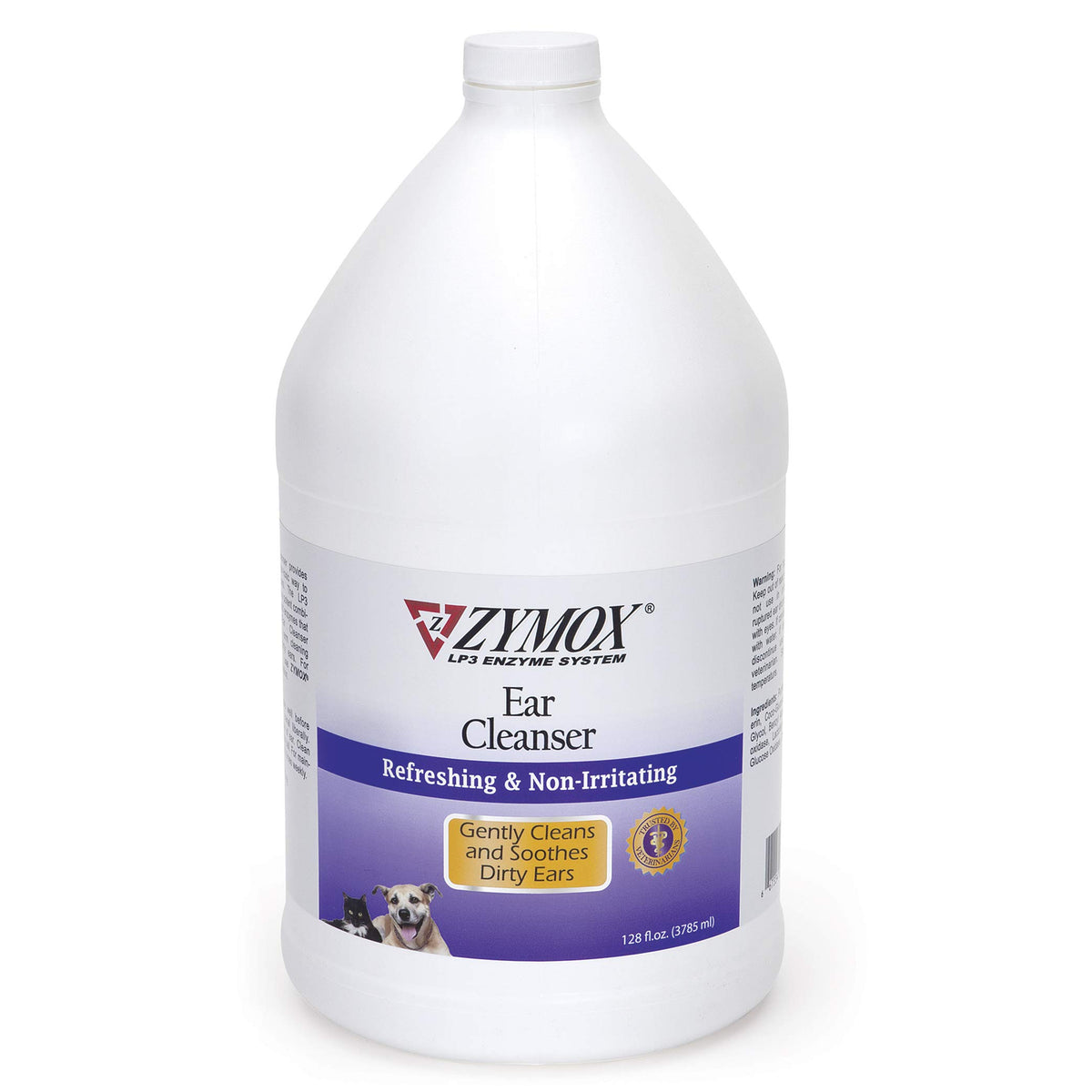 Zymox nettoyant auriculaire pour chiens et chats en flacon 1 gallon, pratique et sûr.